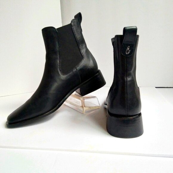 Sam Edelman Black Leather 'Thelma' Square Toe Block Heel Chelsea Boots Sz 6 - Picture 12 of 12